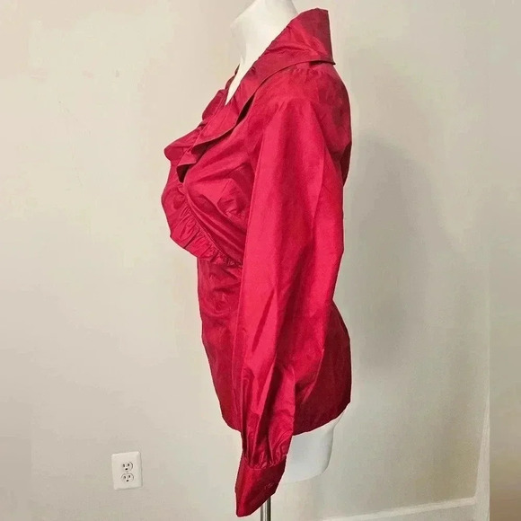 J. Peterman Top Women's Size6 Red Flamenco Ruffle Self Tie Wrap Blouse Shirt - Picture 3 of 11